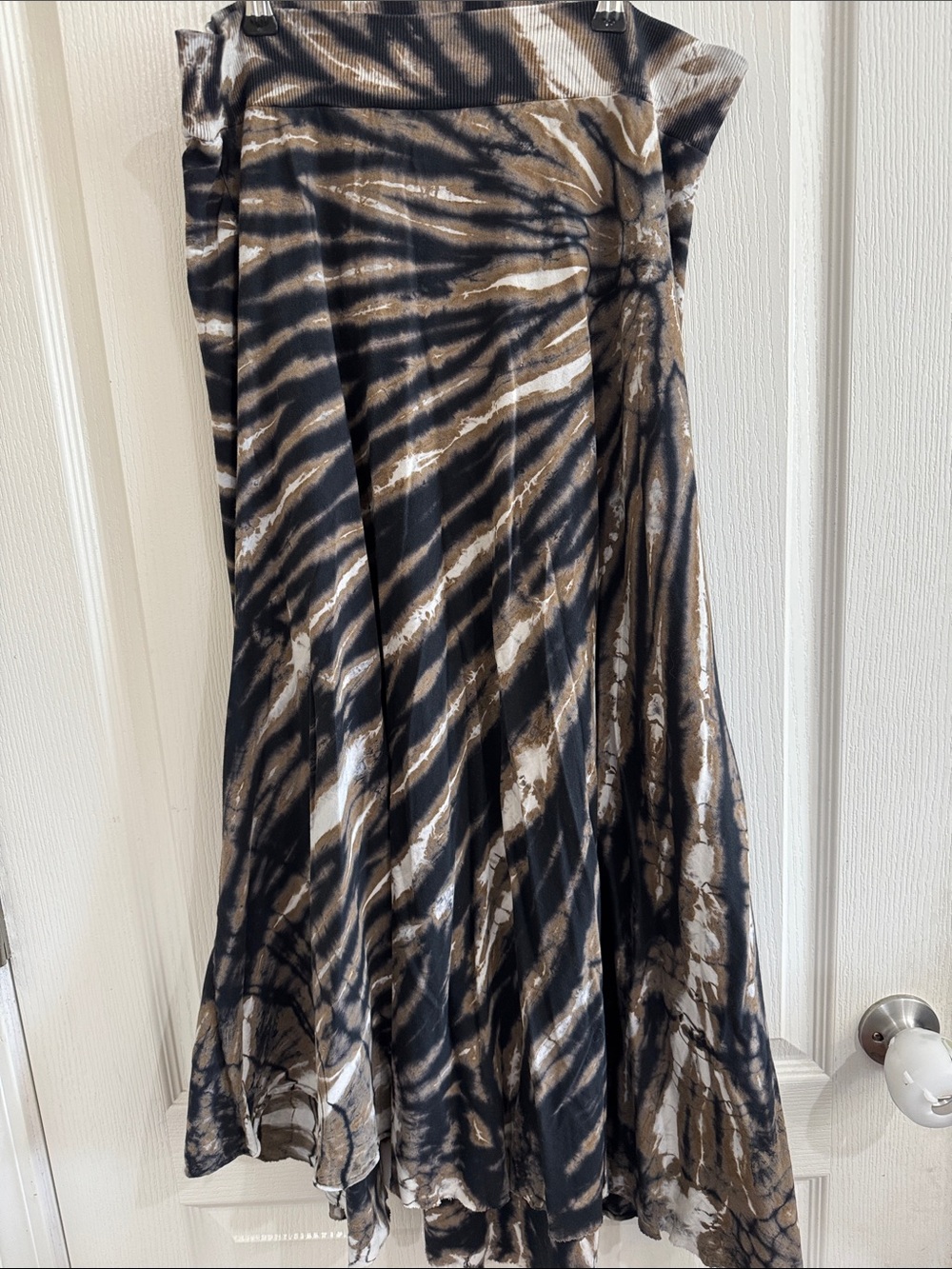 Tryst Black, Brown and White Asymmetrical Tie-Dye Dress